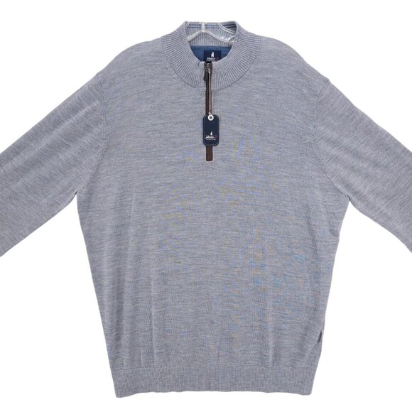 JOHNNIE-O Baron Merino Wool Blend 1/4 Zip Sweater Light Gray Heather Pullover XL - Picture 2 of 7